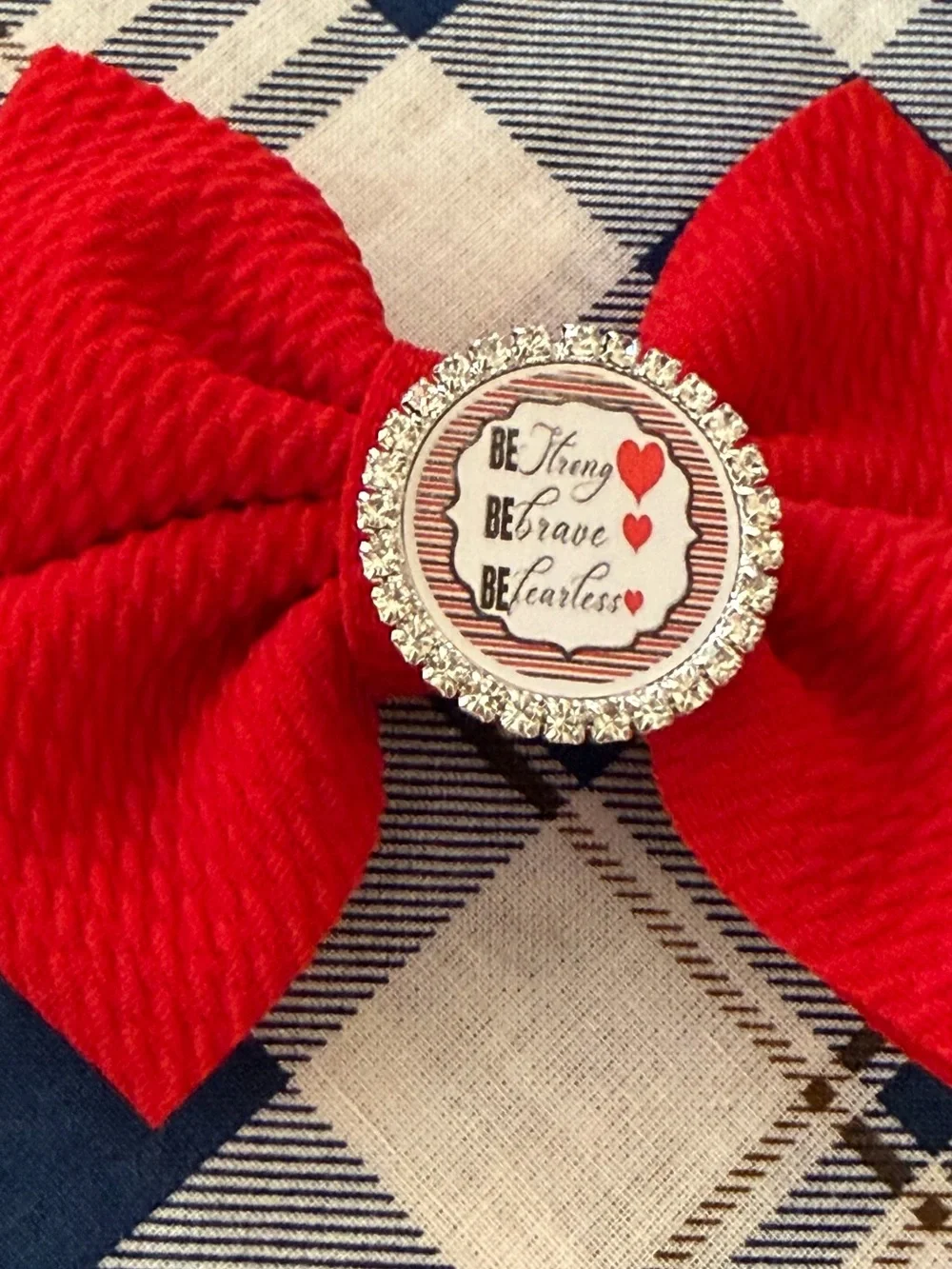 Red Bow Hair Clip with Inspirational Center
